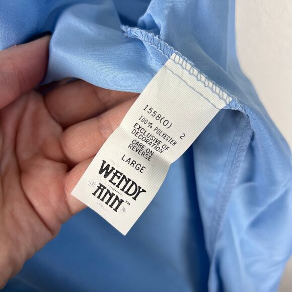 Vintage Wendy Ann Blue Satin Lace Trim Robe Kimono Wrap Dress Loungewear Large - Picture 8 of 8